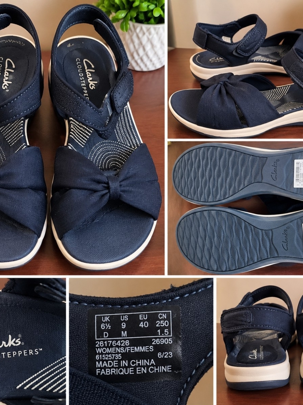 Clarks Navy Cloudsteppers Knotted Strap Sandals
